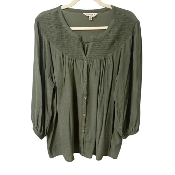 Nanette Lepore Green Puff Sleeve Blouse with Mandarin Collar Womens XL Prairie - Picture 2 of 8